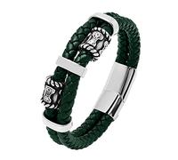 TQWSVUM Nordic Viking Mjolnir Perles Bracelet Tressé en Cuir - Bracelet Amulette Marteau de Thor's en Acier Inoxydable pour Homme - Double Couche Cordon Cuir Vintage Bijoux de Mode
