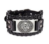 TQWSVUM Nordiques Triskel Symbole Viking Bracelet en Cuir, Amulette de Bracelet de Manchette en Cuir for Hommes, Boucle Réglable Bijoux de Bracelet en Corde Tressée en Cuir Large(Silver)
