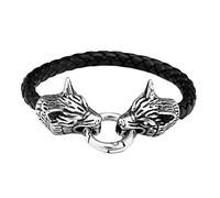 TQWSVUM Norse Myth Viking Wolf Head Bracelet en Cuir pour Homme - Bracelet en Corde Tressée en Acier Inoxydable Odin Fenrir Nordique - Fait À la Main Hip Hop Street Rock Vintage Animal Jewelry