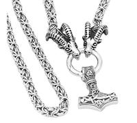 TQWSVUM Norse Viking Thor's Hammer Pendentif Collier - Collier Mjolnir pour Homme Talisman - 7MM Acier Inoxydable Mouton Tête Byzantine Chaîne Collier Bijoux