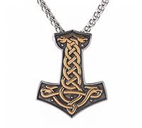 TQWSVUM Norse Viking Thor's Hammer Talisman Collier - Collier Pendentif Mjolnir Celtique en Acier Inoxydable pour Homme - Fait À la Main Vintage Noeud Celtique Odin Crow Totem Bijoux Cadeau