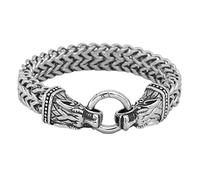 TQWSVUM Norse Viking Wolf Head Fenrir Bracelet, Hommes Acier Inoxydable Loup Tête Maille Chaîne Manchette Bracelet, Mode Hip Hop Vintage Pagan Amulette Bijoux Scandinaves