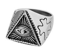 TQWSVUM Oeil de Providence Anneaux Maçonniques en Acier Inoxydable, Hommes Vintage Franc-maçon Symbole Triangle Signet Ring, Fashion Middle Ages Band Biker Accessories(Silver,13)