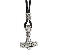 TQWSVUM Pendentif Marteau Viking Thor's avec Collier en Cuir de Perles Valknut Rune,Hommes Acier Inoxydable Odin Mjolnir Celtic Knot Amulet, Vintage Charm Nordic Spirit Jewelery