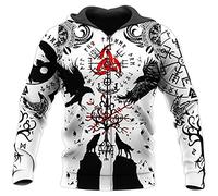 TQWSVUM Veste À Capuche Zippée Imprimée de la Mythologie Nordique, Pull À Capuche pour Hommes Viking Odin Crow Wolf, Sweat À Capuche Harajuku À Manches Longues avec Cordon de Serrage