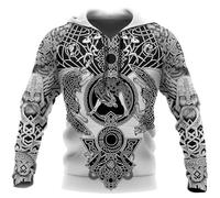 TQWSVUM Viking 3D Print Hoodies pour Hommes - Mythologie Nordique Pullover Long Sleeve Sweatshirt - Adulte Fait À la Main Vintage Grande Taille Cordon de Serrage Hooded Tops Streetwear