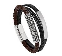 TQWSVUM Viking Acier Inoxydable Valknut Perle Bracelet - Hommes Femmes Nordique Perle Bracelet en Cuir Tressé - Fait À la Main Odin Symbole Manchette Bracelet Amulette Bijoux