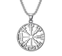 TQWSVUM Viking Boussole Collier - Hommes Femmes Vintage Nordique Vegvisir Pendentif Chaîne en Acier Inoxydable - Fait Main Évider Protection Médiévale Talisman Bijoux