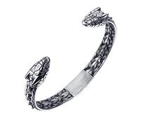TQWSVUM Viking Boussole Serpent Bracelet Ouvert pour Homme - Bracelet Manchette Réglable Têtes de Serpent en Acier Inoxydable - Nordic Vegvisir Noeud Celtique Vintage Bracelet Tissé Bijoux
