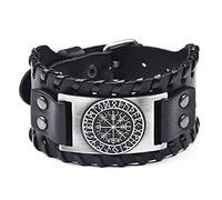 TQWSVUM Viking Boussole Vegvisir Bracelet en Cuir pour Homme, Vintage Corde Tressée Boucle Bras Manchette Bracelet, Médiéval Futhark Celtique Païen Amulette Nordique Bijoux