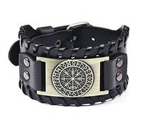 TQWSVUM Viking Boussole Vegvisir Bracelet en Cuir pour Homme, Vintage Corde Tressée Boucle Bras Manchette Bracelet, Médiéval Futhark Celtique Païen Amulette Nordique Bijoux