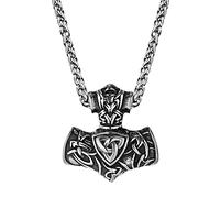TQWSVUM Viking Celtic Knot Thor's Hammer Necklace - Norse Mythology Odin Mjolnir Pendant Necklace - Men Acier Inoxydable Hip Hop Biker Bijoux Pirate Accessoires