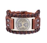 TQWSVUM Viking Celtic Knot Tree of Life Bracelet en Cuir Métallique - Bracelet Large Tressé avec Amulette Nordique Yggdrasil - Bracelet Manchette Réglable Vintage pour Hommes Et Femmes