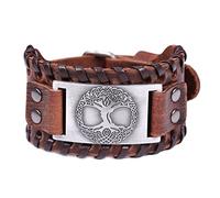 TQWSVUM Viking Celtic Knot Tree of Life Bracelet en Cuir Métallique - Bracelet Large Tressé avec Amulette Nordique Yggdrasil - Bracelet Manchette Réglable Vintage pour Hommes Et Femmes