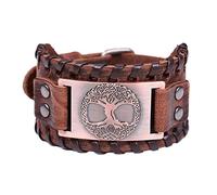 TQWSVUM Viking Celtic Knot Tree of Life Bracelet en Cuir Métallique - Bracelet Large Tressé avec Amulette Nordique Yggdrasil - Bracelet Manchette Réglable Vintage pour Hommes Et Femmes