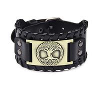 TQWSVUM Viking Celtic Knot Tree of Life Bracelet en Cuir Métallique - Bracelet Large Tressé avec Amulette Nordique Yggdrasil - Bracelet Manchette Réglable Vintage pour Hommes Et Femmes