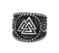 TQWSVUM Viking Celtic Knot Valknut Ring - Bague Pour Homme en Acier Inoxydable Avec Symbole de la Trinité Odin - Amulette Païenne Vintage Nordique Médiévale Vintage Hip Hop Ring Jewelry Gift