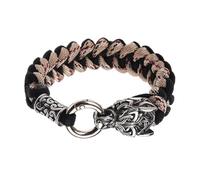 TQWSVUM Viking en Acier Inoxydable Tête de Loup Paracord Bracelet pour Hommes - Mythologie Nordique Odin Loup Celtique Tressé Corde Bracelet - Fait À la Main Mode Animal Amulette Bracelet Bijoux