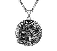 TQWSVUM Viking Fenrir Collier pour Homme - Nordic Odin Noeud Celtique Pendentif Tête de Loup Chaîne en Acier Inoxydable - Rappeur Unisexe Vintage Hip Hop Clavicule Chaîne Bijoux