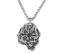 TQWSVUM Viking Helm de Awe Collier en Acier Inoxydable, Hommes Irrégulier Aegishjalmur Totem Stone Pendentif Bijoux, Protection Nordique des Runes Talisman Cadeau de Noël D’Anniversaire