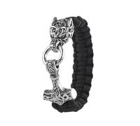 TQWSVUM Viking Mjolnir Bracelet en Paracorde pour Homme - Tête de Loup Nordique Marteau Thor's Pendentif Cordon Tressé Bracelet - Fait À la Main en Acier Inoxydable Odin Loup Celtic Pagan Jewelry