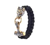 TQWSVUM Viking Mjolnir Bracelet en Paracorde pour Homme - Tête de Loup Nordique Marteau Thor's Pendentif Cordon Tressé Bracelet - Fait À la Main en Acier Inoxydable Odin Loup Celtic Pagan Jewelry