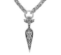 TQWSVUM Viking Odin Gungnir Lance Collier pour Hommes - Nordique en Acier Inoxydable Pointe de Flèche Pendentif avec Chaîne Byzantine - Fait À la Main Vintage Lourd Chunky Chaîne Païen Bijoux