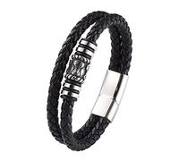 TQWSVUM Viking Perle Cuir Tressé Cordons Double Couche Bracelet - Hommes Acier Inoxydable Boussole Marteau Perle Manchette Bracelet - Nordic Vintage Bracelet Bijoux