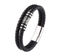 TQWSVUM Viking Perle Cuir Tressé Cordons Double Couche Bracelet - Hommes Acier Inoxydable Boussole Marteau Perle Manchette Bracelet - Nordic Vintage Bracelet Bijoux