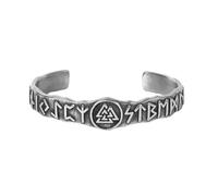 TQWSVUM Viking Rune Manchette Bracelets pour Hommes - Nordique Runes Odin Triangle Symbole Vegvisir Ouvrir Bracelet - Fait À la Main en Acier Inoxydable Amulette Bracelet Vintage Chanceux Bijoux