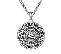 TQWSVUM Viking Runes Triple Corne D'Odin Collier - Hommes Femmes Acier Inoxydable Noeud Celtique Boussole Totem Pendentif - Mythologie Nordique Vintage Pagan Amulette Bijoux
