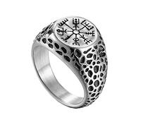 TQWSVUM Viking Vegvisir Pirate Ring - Hommes Femmes en Acier Inoxydable Nordic Compass Ring - Handmade Poli Fashion Vintage Celtic Pagan Amulet Jewelry Gift
