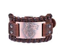 TQWSVUM Viking Wolf Fenrir Bracelet en Cuir - Nordic Odin Celtic Wolf Metal Amulet Wide Braided Wristband - Bracelet de Manchette Ajustable Gothique Vintage pour Hommes Et Femmes