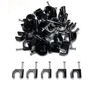 TR Cable® Lot de 50 serre-câbles ronds noirs avec clous solides - Durable et polyvalent, idéal pour la gestion des câbles intérieur/extérieur, 12 mm