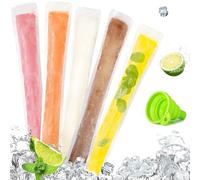 trabag Lot de 120 sachets de glace à l'eau, en polyéthylène, transparents, avec entonnoir, bâtonnets de glace, à faire soi-même, pour yaourt, jus et smoothies (28 x 5,5 cm)
