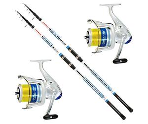 Trabucco Kit surfcasting composé de 2 cannes Avalon 4 m 150 g + 2 moulinets Avalon 6500 avec fil