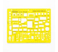 Traceease Gabarit de dessin de scène de crime en acrylique - Pochoir professionnel à double échelle (1/4" et 1/10") avec personnages, meubles, accessoires et symboles de scène, perforations classeur