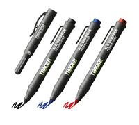 TRACER Kit 3 Marqueurs Anti-Obstruction avec Étui de Chantier | Lot de 3 marqueurs (noir, bleu, rouge) anti-obstruction pour surfaces brillantes et poussiéreuses
