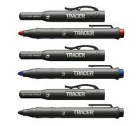 TRACER Kit de marqueurs de construction sans obstruction avec étui TRACER Site (marqueurs polyvalents parfaits pour les surfaces brillantes et poussiéreuses) - Noir, bleu et rouge
