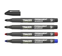 Tracer Kit de marqueurs permanents à pointe fine (1-2 mm marqueurs à usage général avec encre à séchage rapide) - Rouge, bleu, 2 x noir