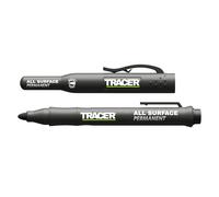 Tracer Marqueur de construction noir sans obstruction avec étui de chantier (marqueur polyvalent parfait pour les surfaces brillantes et poussiéreuses) - Noir