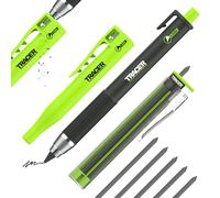 Tracer Tough Pencil 2.0 Kit - Crayon de charpentier robuste avec 5 mines et étuis de rechange - Mines résistantes de 5,2 mm haute visibilité