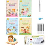 Tracetrek Lot de 4 cahiers d'exercices Fast-Track Young Minds réutilisables, rainurés pour l'écriture à la main, kit de cahier d'exercices Tracetrek pour l'entraînement à l'écriture répétée et la