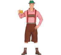 Trachtenmode Bayerische Lebensfreude Tenue traditionnelle Fête d'automne Chemise traditionnelle Bretelles Événement Design plein de vie, Taille : 46 - 48 (S) Couleur : Rouge