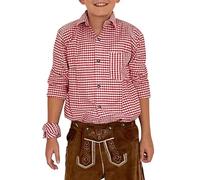 Trachterbahn Chemise traditionnelle pour garçon - À carreaux et coton blanc - Manches longues - Avec foulard de 45 x 45 cm et poche de poitrine, rouge, 164