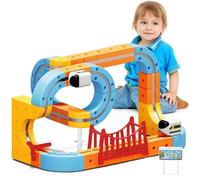 Track Fusion Toy, Ensemble de Train électrique avec 2 Trains motorisés défiant la gravité, Piste cubique DIY, Ensemble de Voies de Train Rechargeables intégrées 97pcs