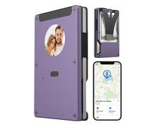 Tracker de portefeuille Bluetooth anti-perte, pince à billets pour homme, portefeuille en métal traçable (iOS uniquement) avec informations électroniques personnalisées photo/texte, porte-cartes de