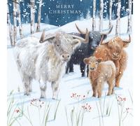 Tracks Publishing Lot de 5 cartes de Noël caritatives - Motif vaches des Highlands artistiques - Lot de cartes de Noël festives - Au profit de la British Heart Foundation