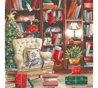 Tracks Publising Lot de 5 cartes de Noël caritatives - Maison confortable et chats endormis - Finition aluminium - Lot de cartes de Noël festives - Au profit de Rainbow Trust
