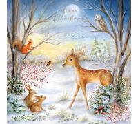 Tracks Publising Lot de 5 cartes de Noël caritatives - Motif cerf et animaux de la forêt - Finition aluminium - Cartes de Noël festives - Au profit de Rainbow Trust